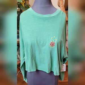 $79 NWT BILLABONG LONG SLEEVE CROPPED GRAPHIC T SHIRT PINEAPPLE SUN SZ L